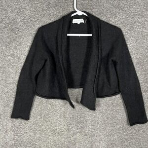 White + Warren Shrug Sweater Womens Large Black 100% Cashmere Cropped Open Front